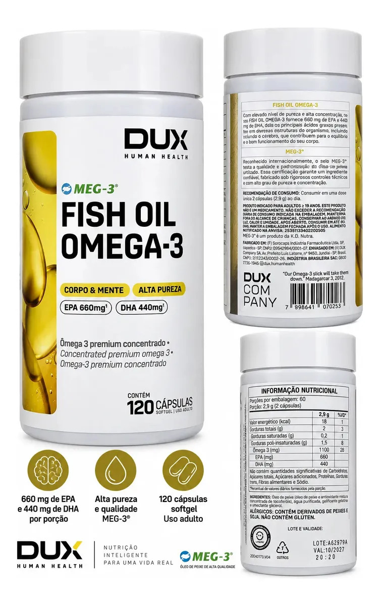 Ômega 3 Dux em cápsula Sem sabor de 120 un