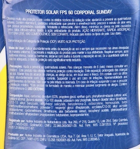 Protetor Solar Sunday Fps 60 Com 120ml