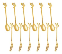 Comprar 12 Tenedores + Cucharas Postre Picadas Tortas Dorados Flor