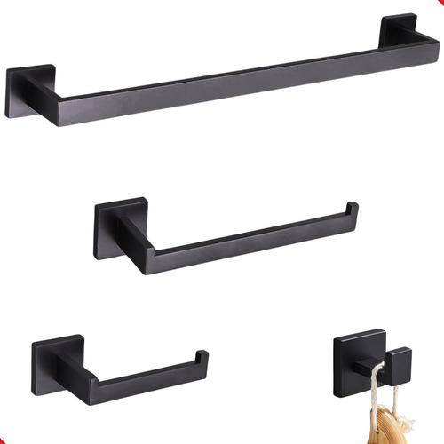 Kit Acessórios Banheiro Veneza Luxo 4 Peças Inox Preto Fosco