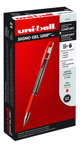 Uni-ball Gel Grip Plumas, Medium Point (0,7 Mm), Rojo, 12 Co