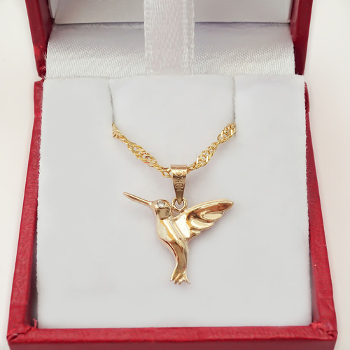Amor Eterno - Dije Colibrí Oro Sólido 10k + Cadena Color Amarillo