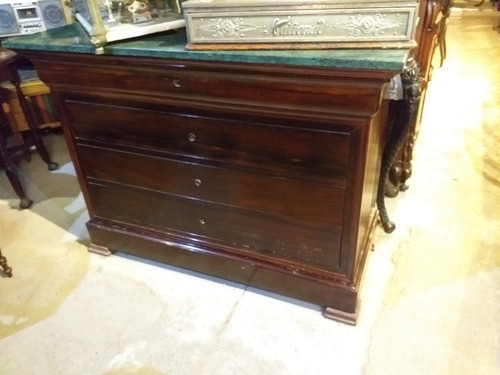 Imagen 2 de 2 de Cómoda Inglesa De Madera Jacaranda Con Mármol Verde