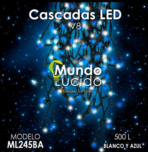 Serie Led Cascada Luz Blanca Y Azul 500 Luces Mundo Lucido