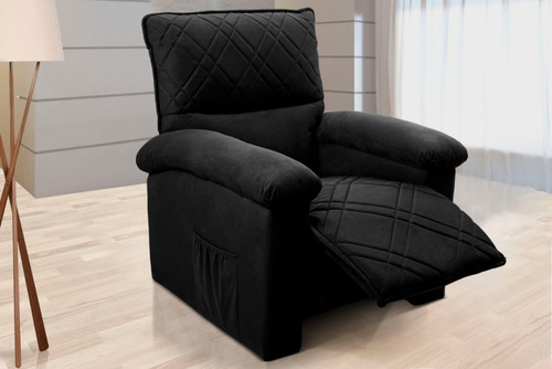 Imagen 1 de 4 de Sillon Recliner 1 Cuerpo Sofa Reclinable Tapizado Negro
