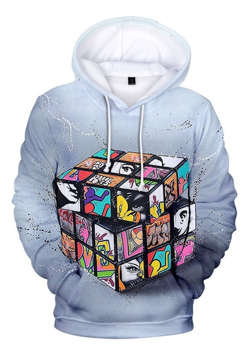 Sudadera Con Estampado Digital Cubo De Rubik Doblado Moda Ou