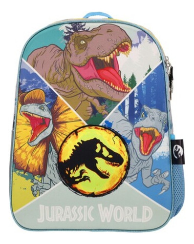 Mochila Jurasic Park Escolar Reforzada Dinosuarios Color Azul Diseño De La Tela Liso