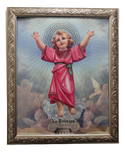 Divino Niño Jesús En Marco Plateado A 57 X 47 Cms