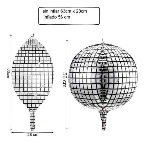 Imagen 3 de 9 de Globo Bola Discoteca 56cm Efecto Espejo 4d Metalizado P