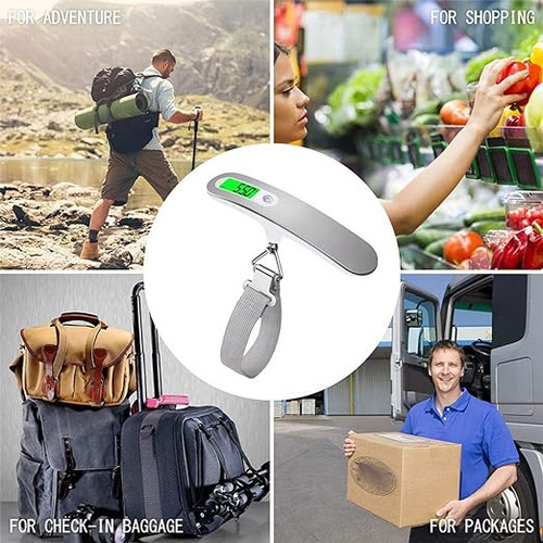 Báscula Digital Portátil Runhigh Para Maletas 50kg, Básculas De Equipaje Con 4 Unidades (oz/lb/kg/g) Con Pilas, Peso Equipaje De Viaje - Blanco