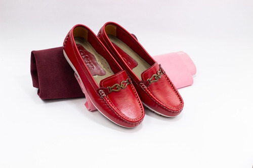 Zapato Zajos De Cuero Rojo Con Broche Para Dama