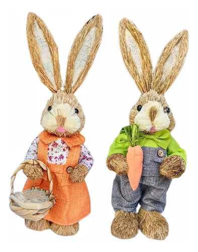 Set De 2 Figuras De Conejo De Paja De Pascua