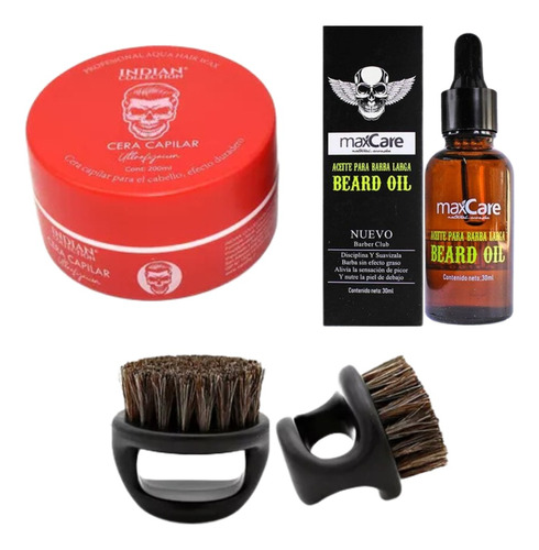 Kit Barba Cepillo + Cera + Aceite Barbería  Hombre