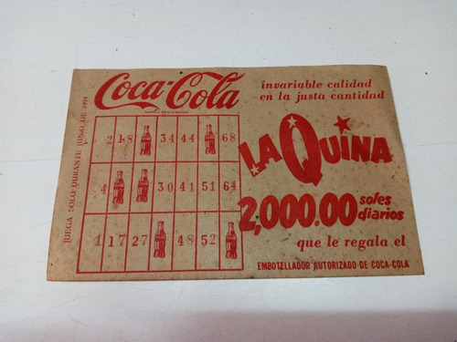 Antigua Publicidad Coca Cola, La Quina 1954