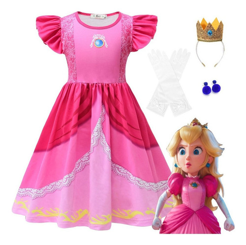 Vestido De Princesa Super Mario Peach Para Niños Verano Disfraz Cumpleaños Fiesta Cosplay Halloween Navidad Q