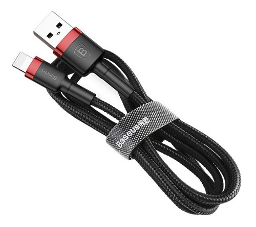 Cable USB-A A Lightning Reforzado Carga Rápida 3 Metros color rojo y negro