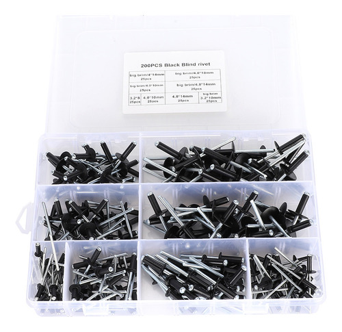 Kit Negro De Sujetadores De Aluminio Blind Rivet Fastener, 2