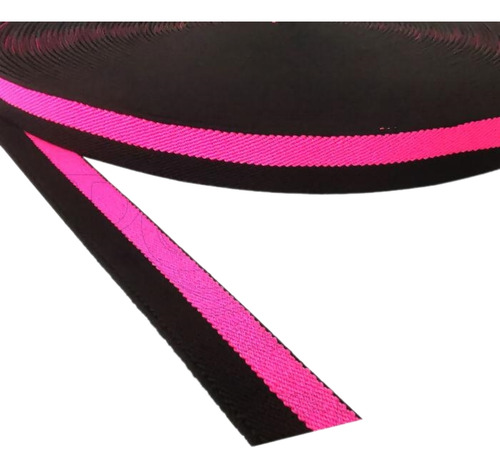 Elástico Listrado - 20mm X 25m - Preto / Rosa Flúor