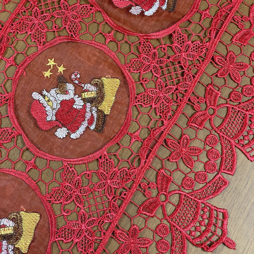 Sendero navideño para mesa, 2,20 m, guippir, bordado navideño, color rojo