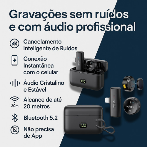 Microfone De Lapela Duplo Anti Ruído Sem Fio Redondo Premium