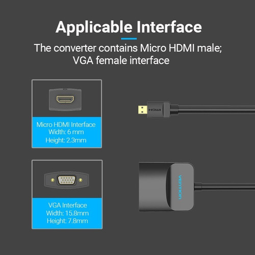 Imagen 2 de 10 de Cable Adaptador Conversor Micro Hdmi A Vga Con Audio.-