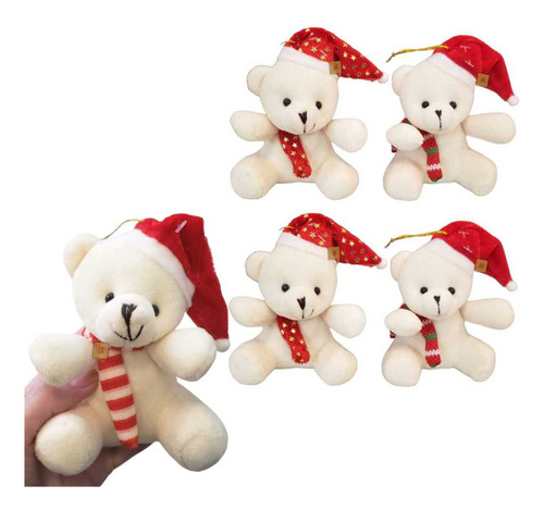 Kit 5 Ursos Branco Pelúcia Enfeite Decoração Árvore De Natal