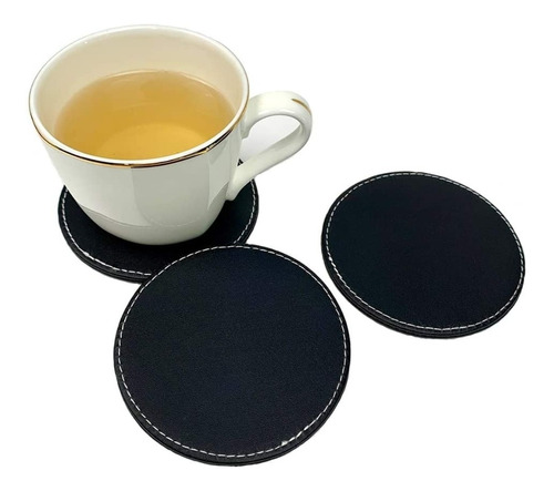 Portavasos De Piel Para Mesa Set De 6, Incluye Base Negros