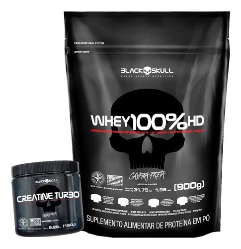 Whey 100% Hd Refil 900g 3w Iso Hidro Conc + Creatina- Black Sabor Morango