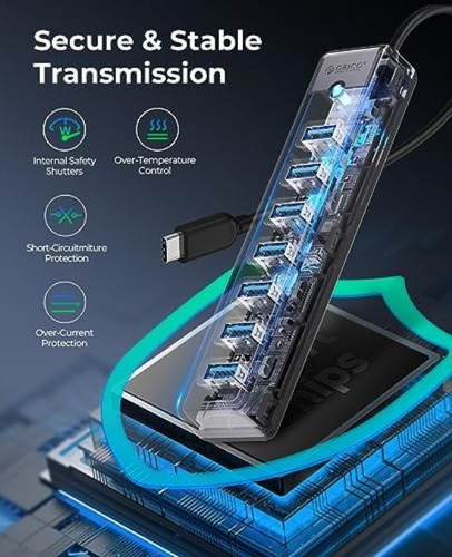 Hub Usb 3.0 De 7 Puertos Con Cable De 5,9 Pulgadas, Divisor
