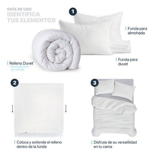 Funda De Edredón Duvet Queen Size Micro-luxe Esquimal Con Pompones Y Fundas De Almohada Blanco | Microfibra Tipo Lino Prelavado Blanco Lisa