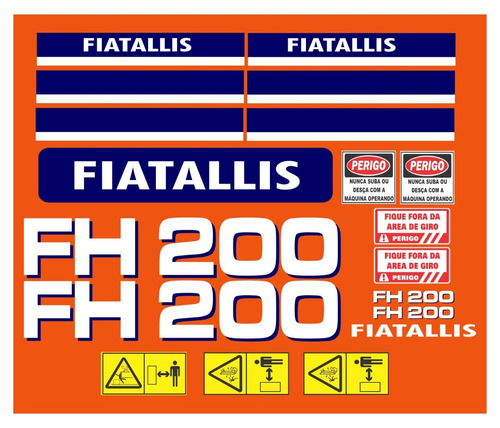 Kit Adesivo Para Escavadeira Fiatallis Fh200 + Etiqueta Mk