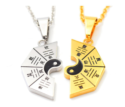 Imagen 2 de 3 de 2 Cadenas C Dije Ying Yang Novios Dual Plateado Dorado Acero