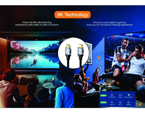 Cable Hdmi 2.1v 8k Netcom 3d 3 Mt 4320p 48gbps Hdr Earc