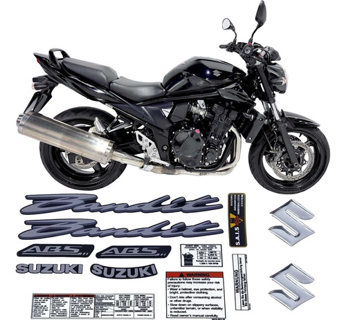 Kit Jogo Faixa Emblema Adesivo Suzuki Bandit 650n 2008 Preta