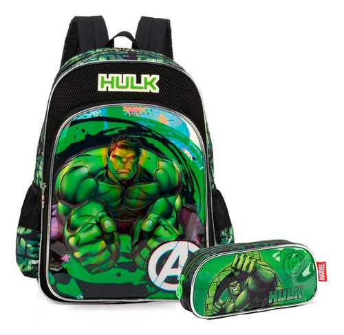 Mochila De Costas  Estojo Hulk Vingadores Verde - Luxcel