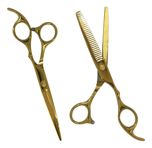 Kit Tijera Filo Navaja + Pulir Barber Peluqueria 6 Dorado 9c