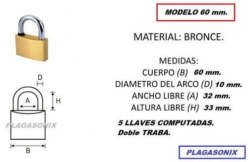 Imagen 2 de 10 de Candado Reforzado Bronce 60mm D/traba Computado Kit X4 Unid.