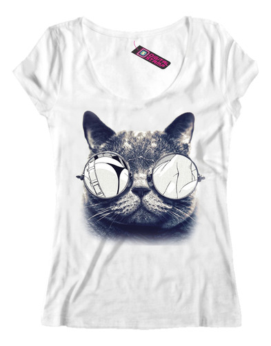 Remera Mujer Gato Anteojos Reflejo Chica Sexy Ca134 Dtg