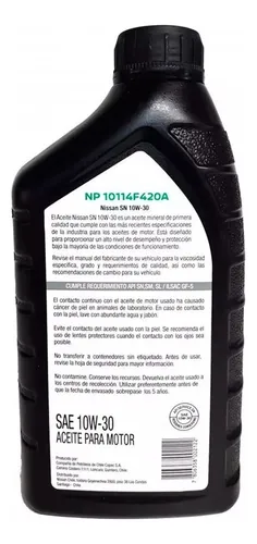 Aceite Nissan 10w30 Sn Para Motores A Gasolina