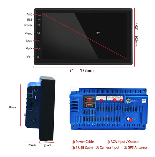 Reproductor Mp5 2din De 7in Android 10.0 2+32g Wifi P/auto