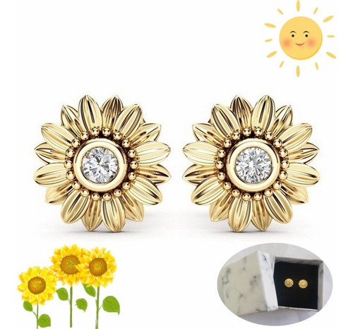 Aretes De Oro De 18k Con Pendientes De Girasol Joyería Moda