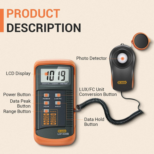 Medidor De Luz De Iluminação Dr.meter Lx1330b 0-200.000 Lux