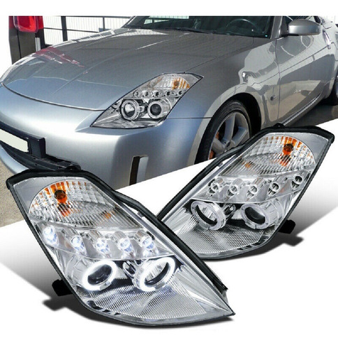 Nissan 350z 2003 - 2005 Juego Faros Ojo De Angel Fondo Cromo