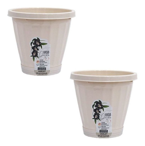 Imagem 1 de 2 de Kit 2 Vasos Com Prato Cachepot Decor Planta Flor N28 Uninjet
