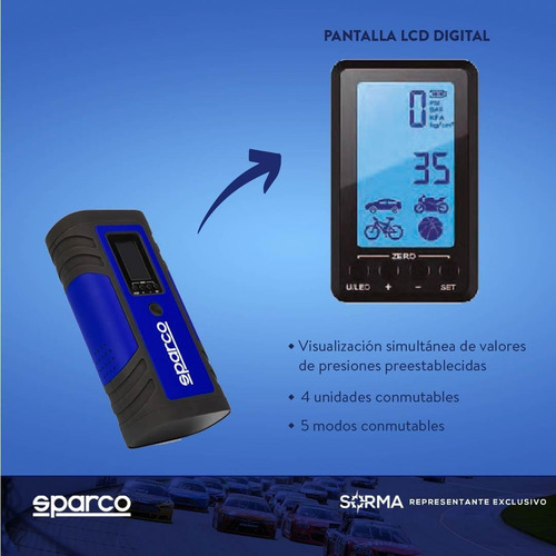 Imagen 8 de 10 de Mini Compresor Portatil 3 Boquillas Pantalla Lcd Luz Led