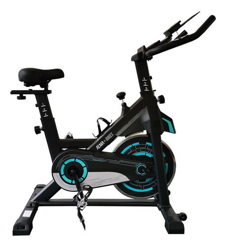 Bicicleta Fija Alma Bikes Start Ab1706 Spinning Con Pantalla Black/light Blue Negro Con Detalles En Celeste Brillante