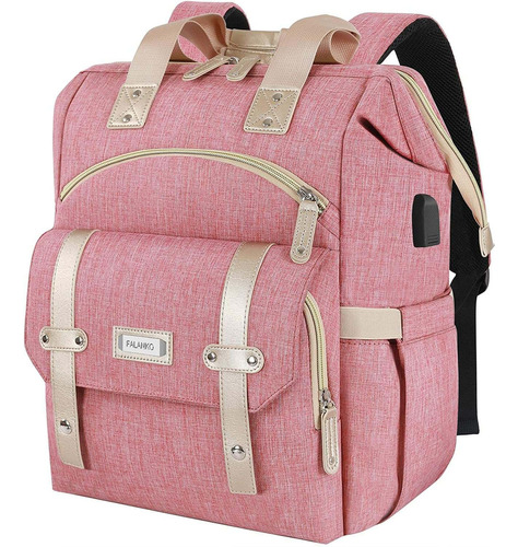 Mochila Rosa Con Puerto Usb Porta Lapton Anti Robo