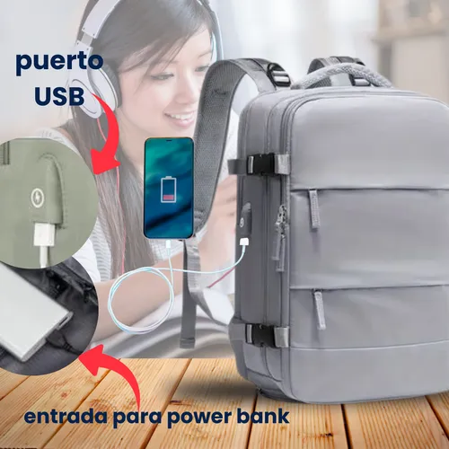 Mochila Notebook Impermeable Oficina Ejecutiva Facultad Usb Gris Liso