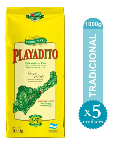 Pack Yerba Mate Playadito Tradicional 1000g X 5 Unid. - Ma