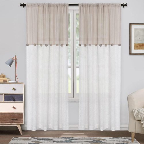 Homerry Panel De Cortina De Ventana Con Botones Rústicos De 